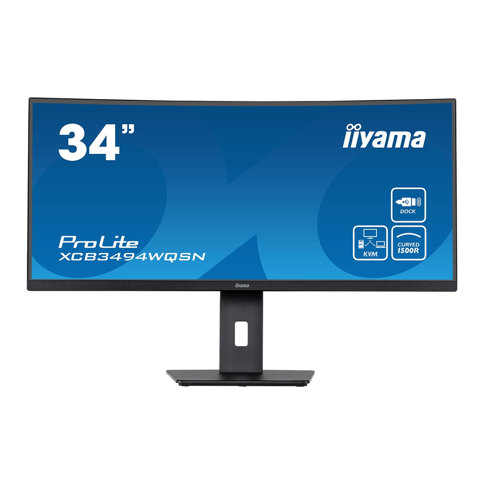 iiyama Prolite XCB3494WQSN-B5 34 inch Curved Monitor, USB-C Dock, RJ45 (LAN), KVM Switch, UWQHD, 0.4ms, HDMI, DisplayPort, USB-Hub, USB-C, 120Hz, Speakers, Black, Internal PSU, VESA, Height Adjust, Pivot-PCR Business Solutions Ltd